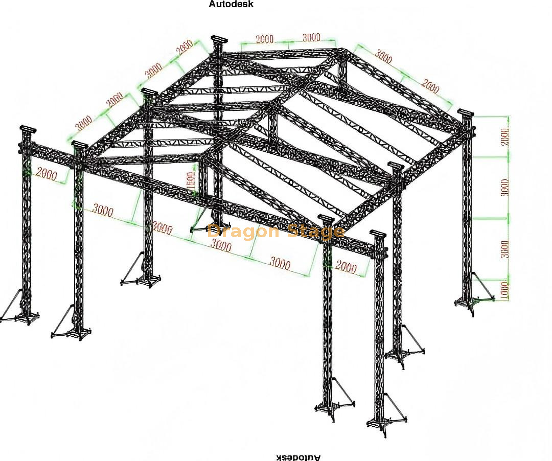 Custom Outdoor Concert Event Aluminum Portable Light Sound Truss System 12x10x9m Événement de concert en plein air personnalisé en aluminium Portable Sound Sound System 12x10x9m