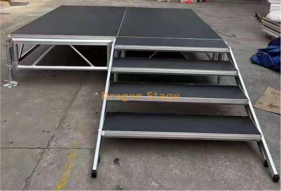 2.44x2.44m 8x8ft Adjustable Aluminum Modular Stage with 4x8ft Deck Panels, H0.6-1m Scène modulaire réglable en aluminium 2,44 x 2,44 m 8 x 8 pieds avec panneaux de pont de 4 x 8 pieds, H0,6-1 m