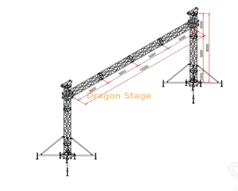 Gentry Aluminum Portable Stage Lighting Truss 12x6m Gentry – poutre d'éclairage de scène portative en aluminium, 12x6m