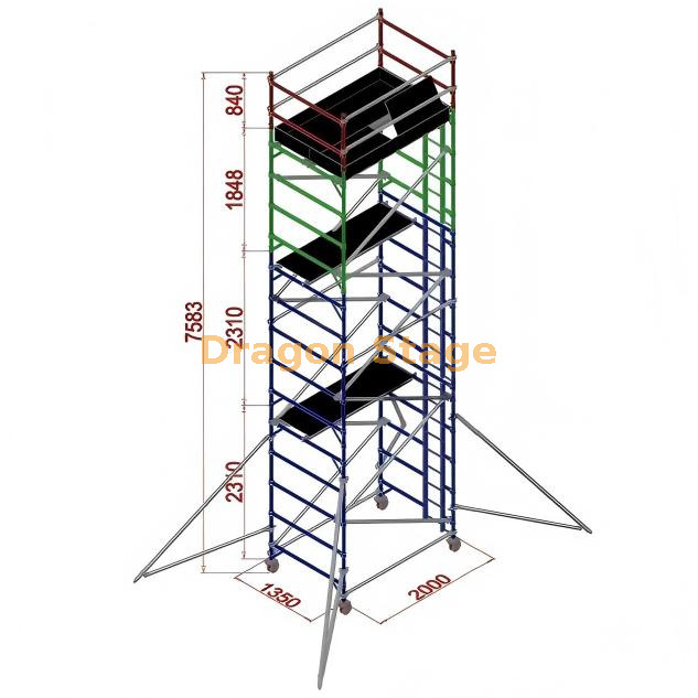 1.35x2x7.53m Standard Silver Aluminium Scaffolding with Ladders Échafaudage en aluminium argenté standard de 1,35 x 2 x 7,53 m avec échelles