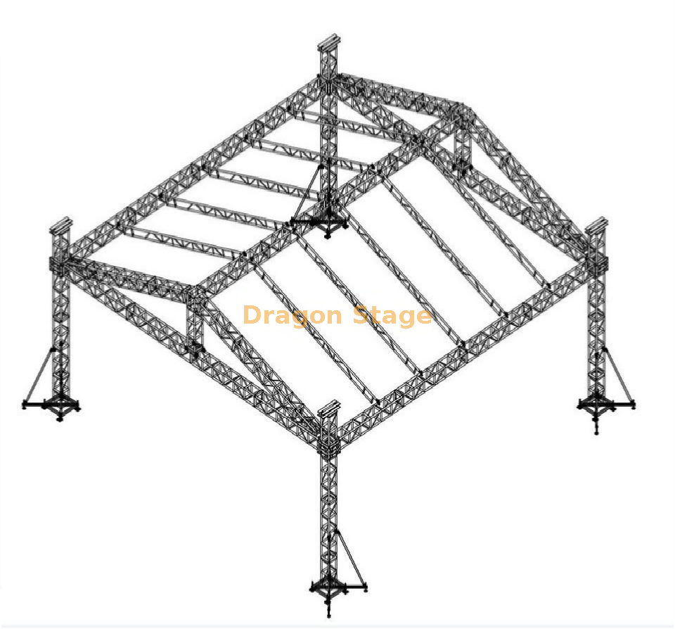 12x12x8m Heavy-Duty Aluminum Outdoor Stage Roof Truss System Système de fermes de toit en aluminium robuste pour scène extérieure, 12x12x8m