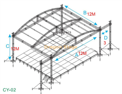 Botte en aluminium extérieure d'éclairage de toit incurvée par botte en aluminium d'étape de concert 12x12x12m