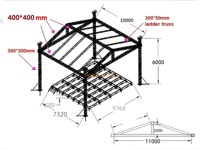 Poutre d'éclairage de scène portable en aluminium sur mesure 11x10x6m