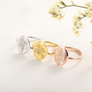 femmes filles cadeau d'anniversaire personnalisé anneau bijoux or graver signet personnalisé en acier inoxydable naissance fleur anneau