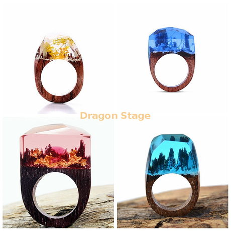 Bagues en bois de résine de mode, bague de mariage en bois de résine de film d'arbre de pièces de fangorn de forêt noire