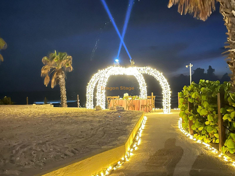 Toit de plafond en aluminium, cadre en arc radial Portable, conception en treillis, 4.3x2.5m, pour la saint-valentin, lune de miel, dîner romantique en plein air