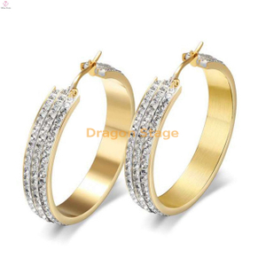 Grandes boucles d'oreilles rondes en or cristal clair, boucles d'oreilles huggie cerceau en diamant doré