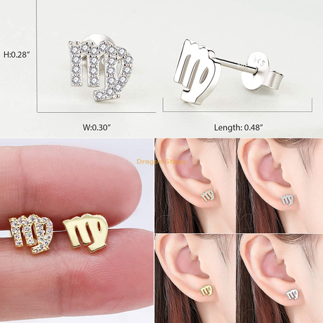 Coréen fille anniversaire cadeau boucles d'oreilles bijoux personnalisé petit 925 en argent sterling cz 12 signe du zodiaque boucle d'oreille