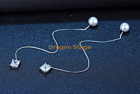 Boucles d'oreilles en perles de diamant en argent sterling 925 avec fil de soie long de mode en gros
