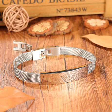 bijoux de mode barre personnalisée noir argent maille en acier inoxydable hommes bracelet jonc
