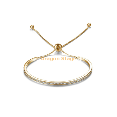 Bracelet à barre de manchette réglable Bracelet en zircon cubique plaqué or 14 carats