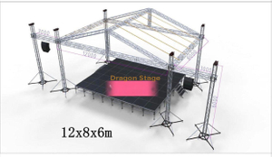Plate-forme de scène de concert en plein air avec système de treillis de toit en pente 12x8x6m Plate-forme de scène modulaire 10,98x7,32m Hauteur 1,2-2m