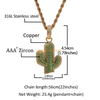 Style végétal Bling 3D Cactus Pedant Collier Zircon Diamant Hip Hop Bijoux pour Hommes Femmes