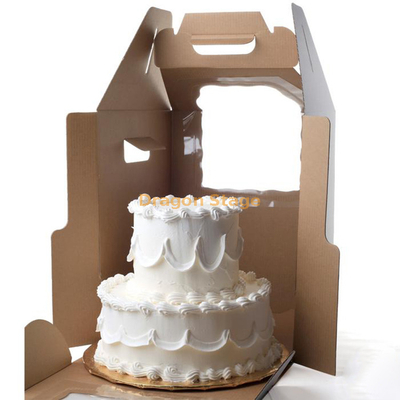 Gros conceptions de faveur de mariage rose cylindre rond emballage carré pour 10 12 "pouces de hauteur boîte de papier de gâteau au fromage avec fenêtre transparente