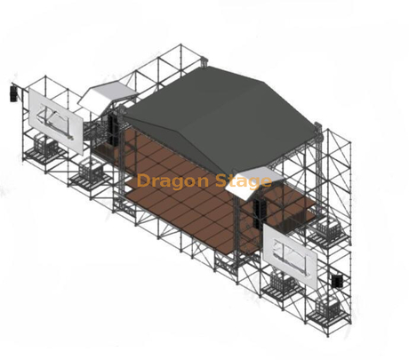 Toit en treillis en aluminium 10x8x8m avec plancher d'échafaudage Ringlock et scène ronde
