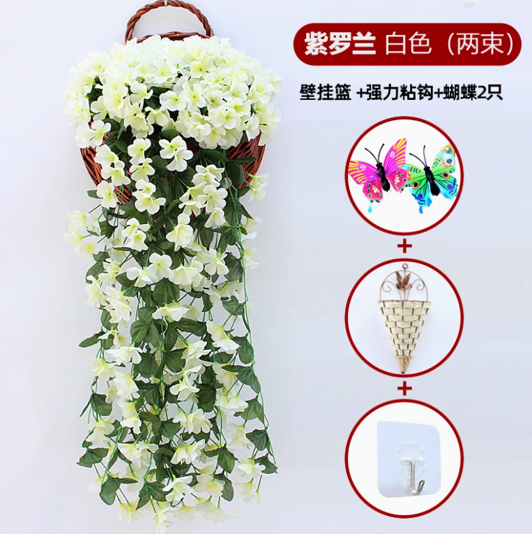 紫罗兰 送挂篮 +2 蝴蝶 + 钩乳白色 2 束大紫罗兰 送挂篮 +2 蝴蝶 + 钩