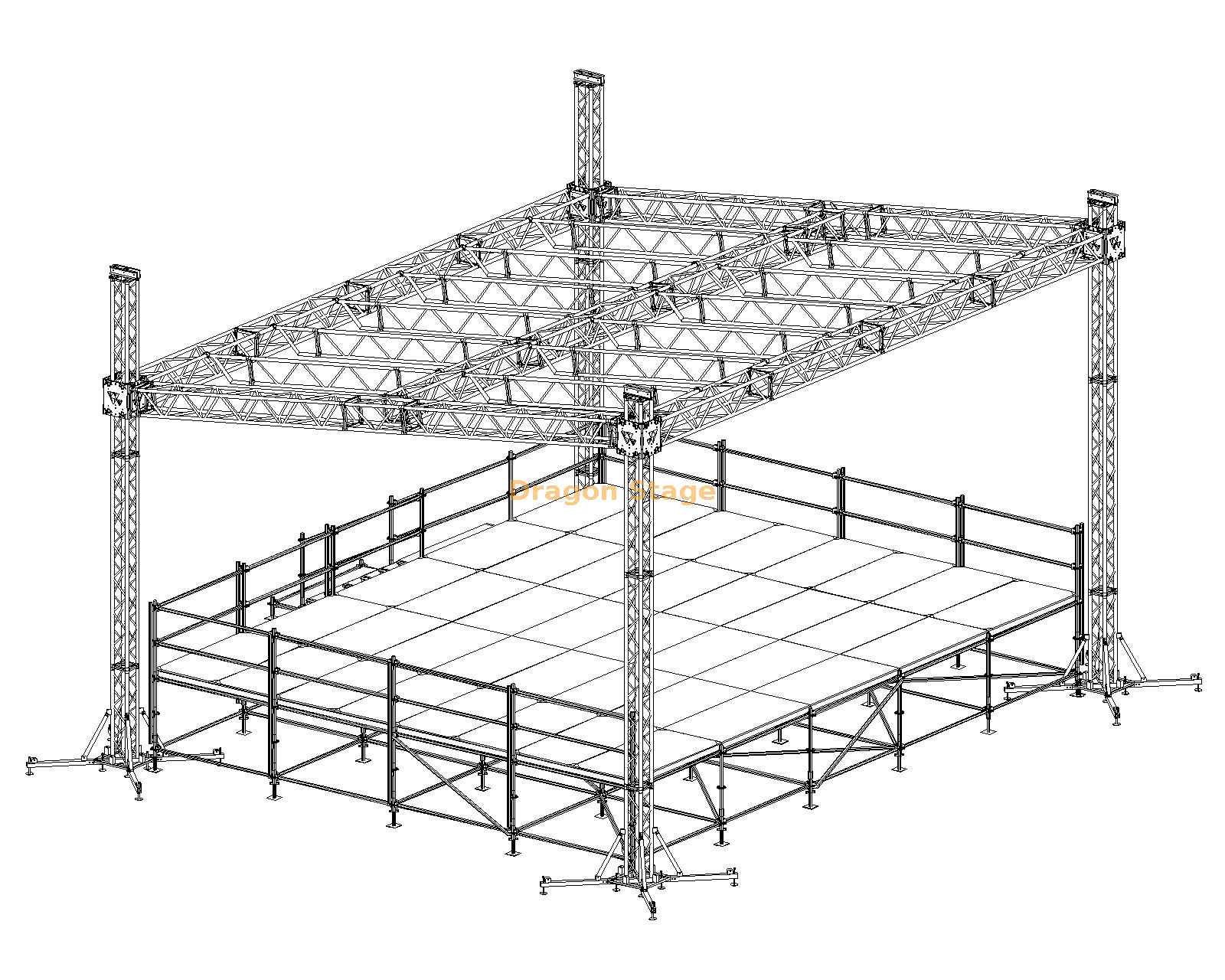 Système de fermes en aluminium à toit plat 24x24x20 pieds avec tours de 20 pieds