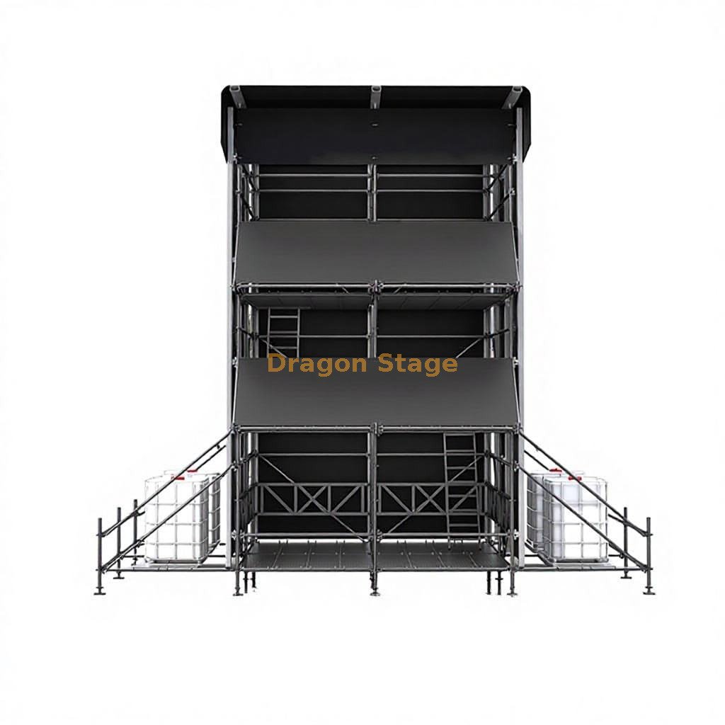 Tour de contrôle FOH hybride à plusieurs niveaux Ringlock 4x4x6m avec cadre de toit en aluminium
