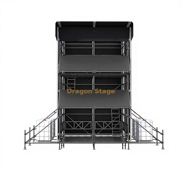 Tour de contrôle FOH hybride à plusieurs niveaux Ringlock 4x4x6m avec cadre de toit en aluminium