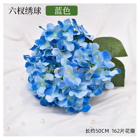 Bouquet à balle brodé simulé Cérémonie de mariage décoration décoration de fleur de soie ornements multi-tête de fausses fleurs guide de route arc poignée de fleur de fleur 6 branches bleues fleurs de balle brodées