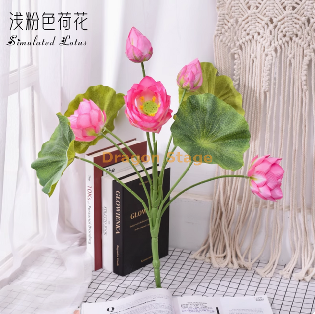 Lotus simulé, canopée de lotus, feuilles de lotus, fleurs de lotus pour Bouddha, placées dans le salon, piscine de fleurs artificielles, bouquet de lotus rose clair