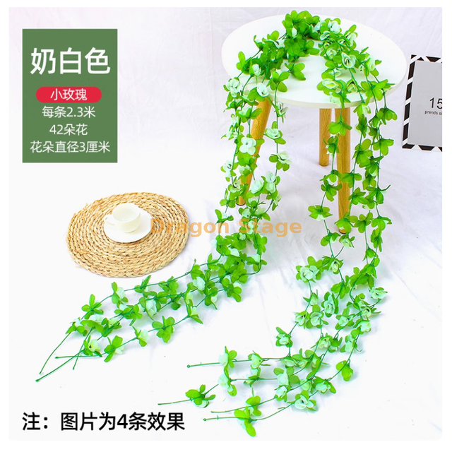 Mur de vigne de rose simulée suspendue fausse fleur vigne conjugal pipe de climatisation tuyau de salon intérieur décoration plafond vigne laitement blanc petit roses (2)