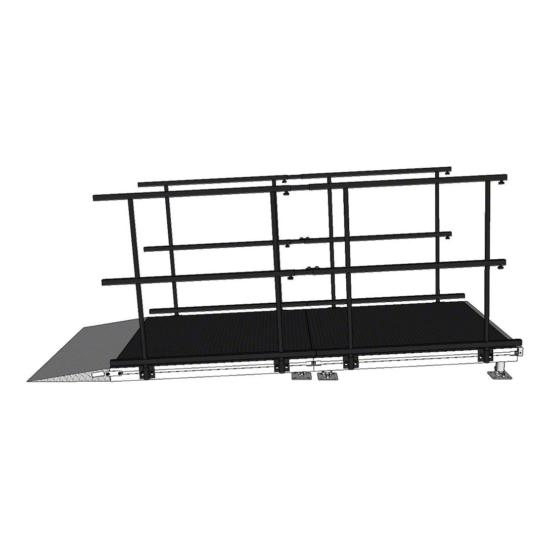 Rampe de transition de sc&egrave;ne compacte et droite en aluminium de 3 m avec deux garde-corps de 1 m.jpg
