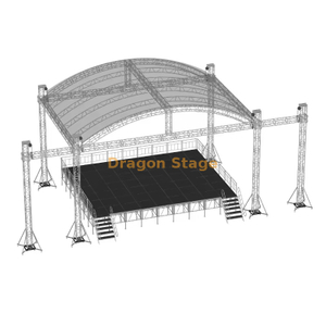Système de fermes de toit incurvées en aluminium 15x10x8m avec ailes latérales jumelles de 2m pour scènes de concert