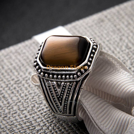 Designer Cheap Replica Imitation Turque Oeil de Tigre Pierre Bijoux Bague en Acier Inoxydable