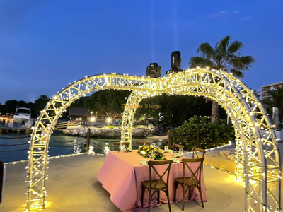 Toit de plafond en aluminium, cadre en arc radial Portable, conception en treillis, 4.3x2.5m, pour la saint-valentin, lune de miel, dîner romantique en plein air