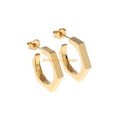 Bijoux de mode Hexagonal Simple Géométrique Cerceau En Acier Inoxydable 316L Or Rempli Boucle D'oreille Pour Les Filles