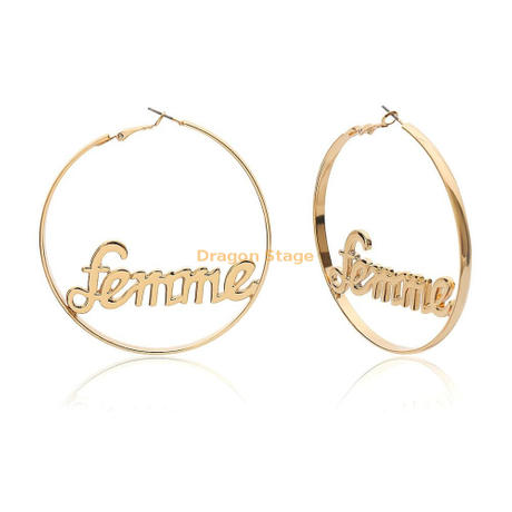 Bijoux bon marché personnalisé nom personnalisé alliage Hoop grande boucle d'oreille en or