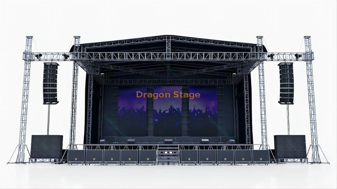 Botte lumineuse carrée en aluminium personnalisée 12x6x6m avec 6 piliers 2 pilotes pour haut-parleurs 