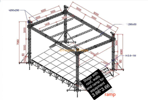 Scène en aluminium à toit plat avec rampe pour équipement de scène 9x6x7m