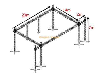 Scène extérieure en treillis pour événement portable personnalisé avec grand cadre arrière pour affiche 20x14x7m avec 2 ailes pour haut-parleur