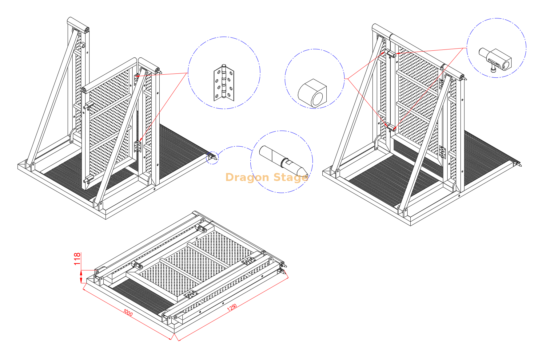 Barricades de concert avec trou de câble