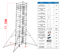 Échafaudage double portatif extérieur de 1,35 x 2 x 11,28 m avec échelle