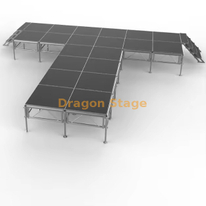 Scène mobile modulaire en aluminium en forme de T de 7,32 x 7,32 m avec escaliers – réglable en hauteur (0,8 m)