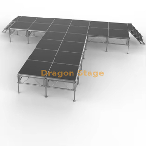 Scène mobile modulaire en aluminium en forme de T de 7,32 x 7,32 m avec escaliers – réglable en hauteur (0,8 m)