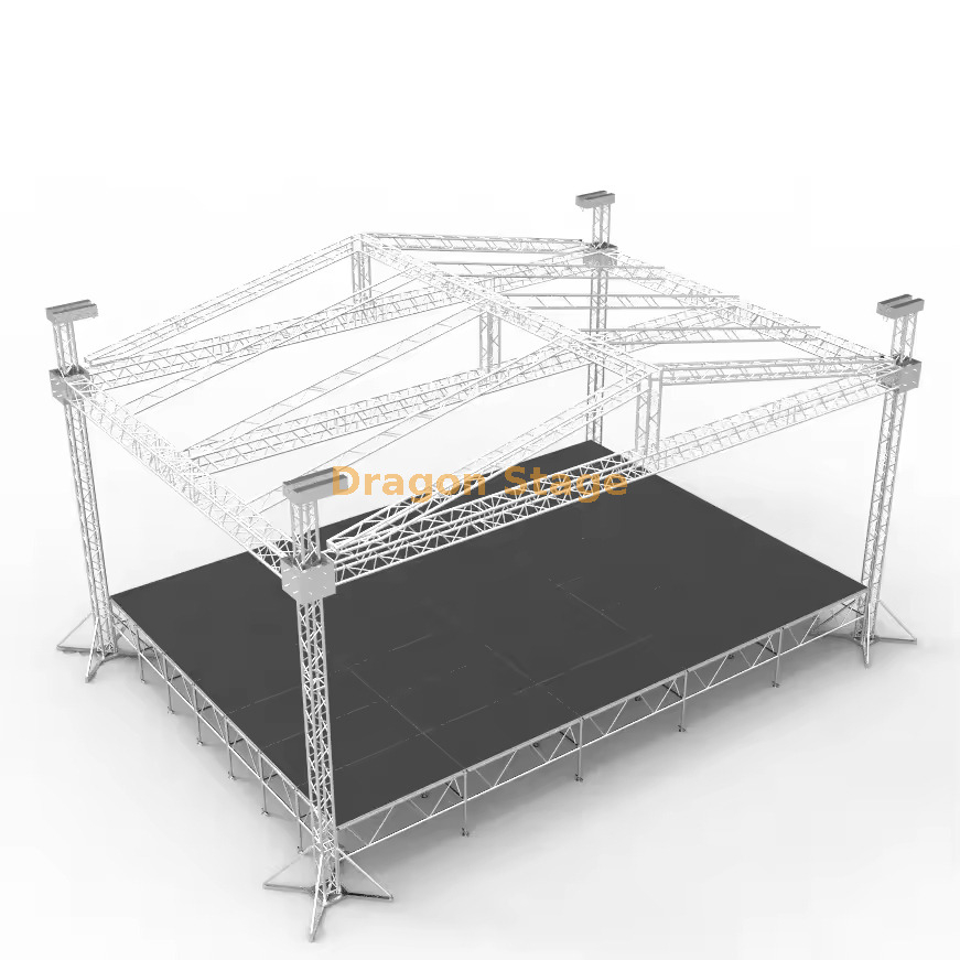 Étage de toit à broche à système complet de 20 x 14 x 10 m avec toit en pente noir | Système de fermes de toit en aluminium pour concert