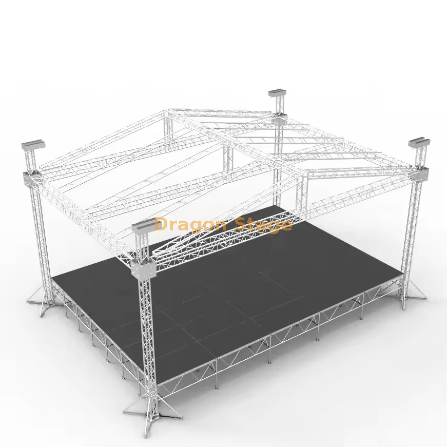 Étage de toit à broche à système complet de 20 x 14 x 10 m avec toit en pente noir | Système de fermes de toit en aluminium pour concert