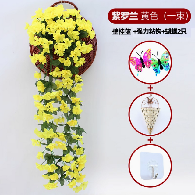 Mur violet simulé orchidée grande broderie en plastique artificiel fleur de fleur de soie en soie jaune 1 grand crochet de livraison violet