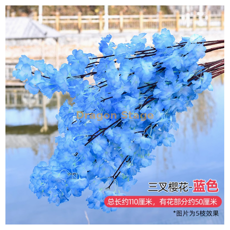 Branches de fleur de cerise simulées mariage cerise fleur arbre plum fleur pêche fleur branches en plastique fleurs salon intérieur salon plafond balcon 3-fouille bleu 1 branche