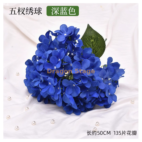 Bouquet à balle brodé simulé Cérémonie de mariage décoration décoration de fleur de soie ornements multi-tête de fausses fleurs guide routier arcs fleur poignée de fleur 5 branches bleu foncé fleurs de balle brodées
