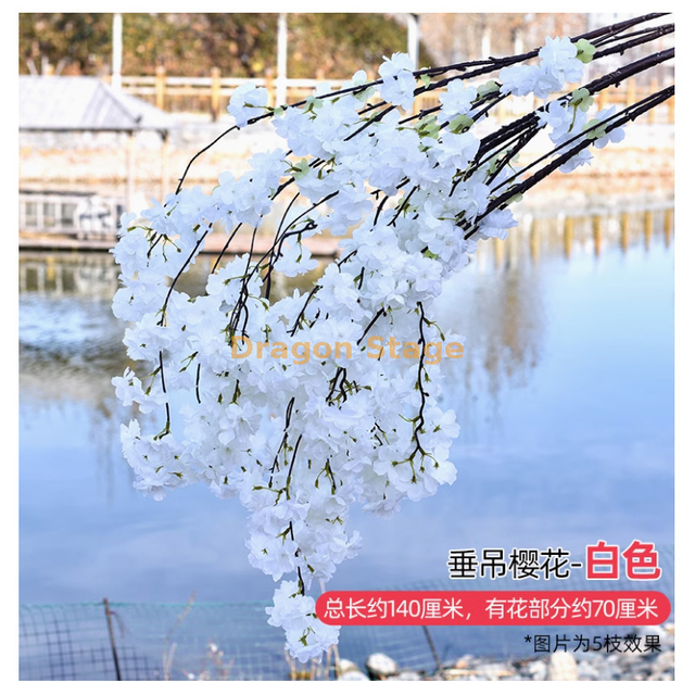 Branche de fleur de cerise simulée Mariage Cherry Blossom Arbre Plum Blossom Peach Blossom Branche Plastique Fleur intérieure salon Plafond Pêche transparente Fishing Cherry Blossom White 1 branche