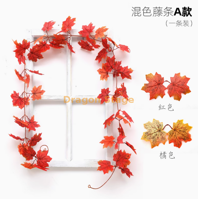 Mur de vigne à feuilles d'érable rouge simulé suspension de faux arbres feuilles halloween thème vitrine une vigne de feuille d'érable de couleur mixte -1 rouge + orange