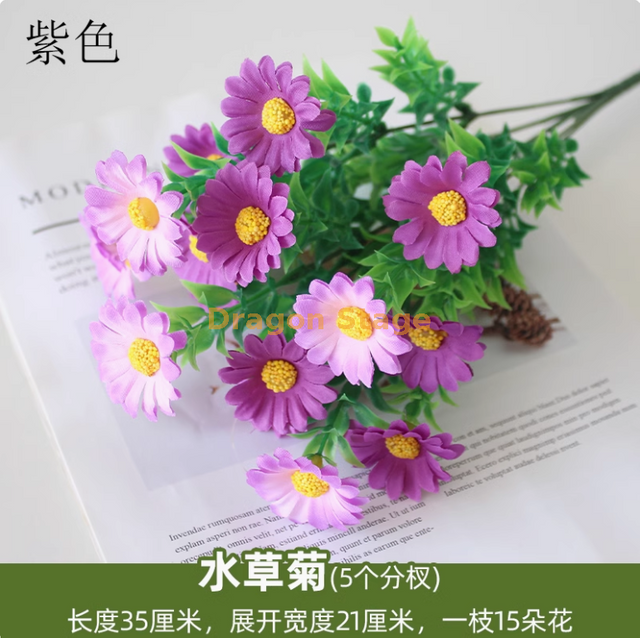 Bouquet de marguerites simulé, tissu en soie en plastique, fausses fleurs, décoration de table à manger du salon intérieur, chrysanthemum d'herbe à eau violette
