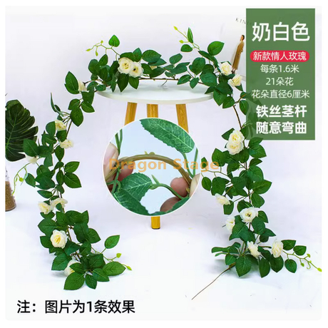 Mur de vigne de rose simulée suspendue fausse fleur vigne conjugal pipe de climatisation tuyau intérieur salon décoration plafond vigne argenté lait blanc - amant rose 1