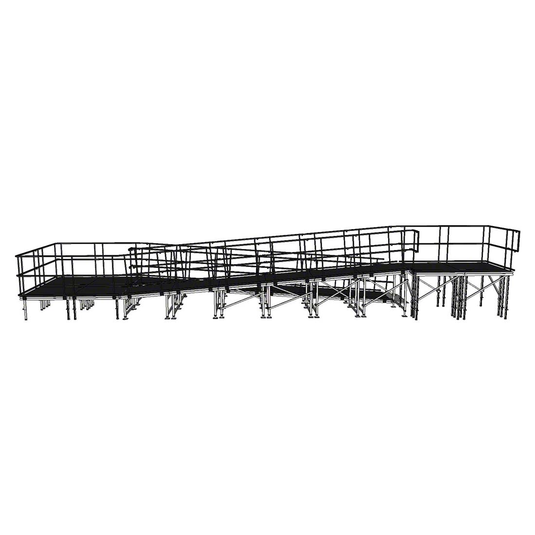 Rampe de sc&egrave;ne modulaire en aluminium Switchback DragonStage 12,25 x 3,24 m avec palier et double garde-corps de 1 m.jpg