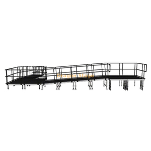 Rampe de scène modulaire en aluminium à 90 degrés, 9,82x8,26 m, pour accès aux fauteuils roulants et chargement d'équipement de concert